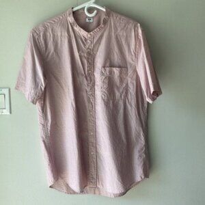 Uniqlo Men Pink White Collarless Button Down Shirt Size XL